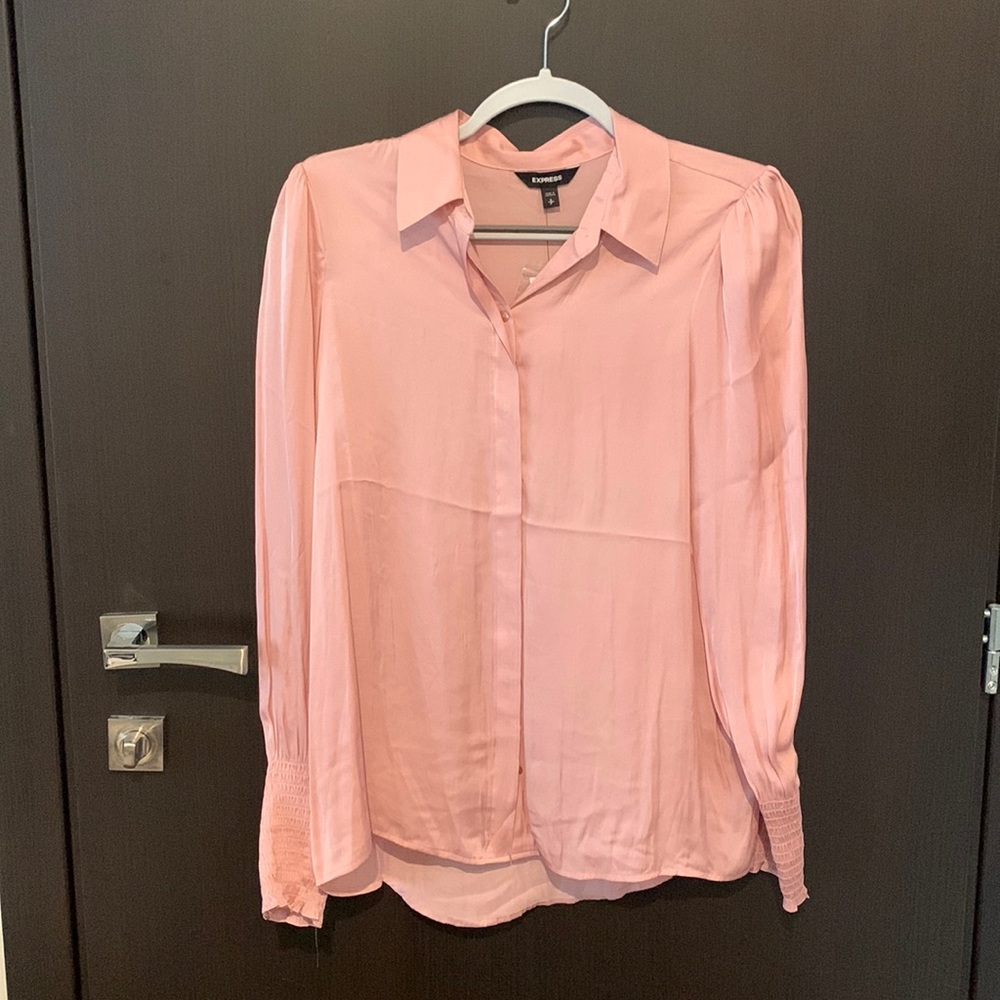 Express pink satin button down blouse